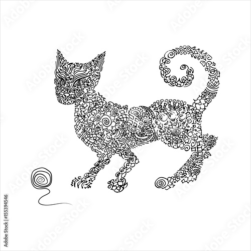 Hand drawn ornamented cat