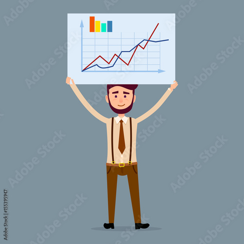 Male Character Holds Board with Chart Illustration