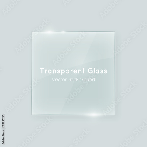 Transparent vector glass square shape. Geometric crystal clear glass abstract design element with transparency.