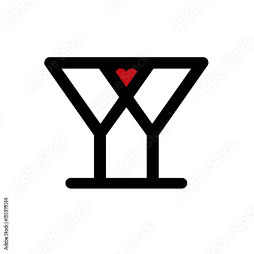 Vector logo with two glasses for martini and an abstract heart
