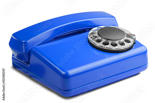 Landline blue phone on isolated background with a shadow photo