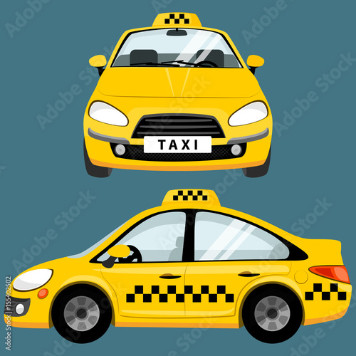 Yellow taxi car. Flat styled vector illustration