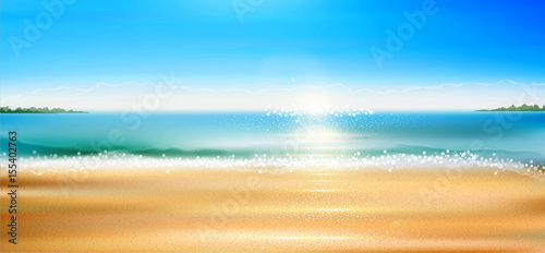 Fototapeta Naklejka Na Ścianę i Meble -  Vector seascape with beach, sand, sea