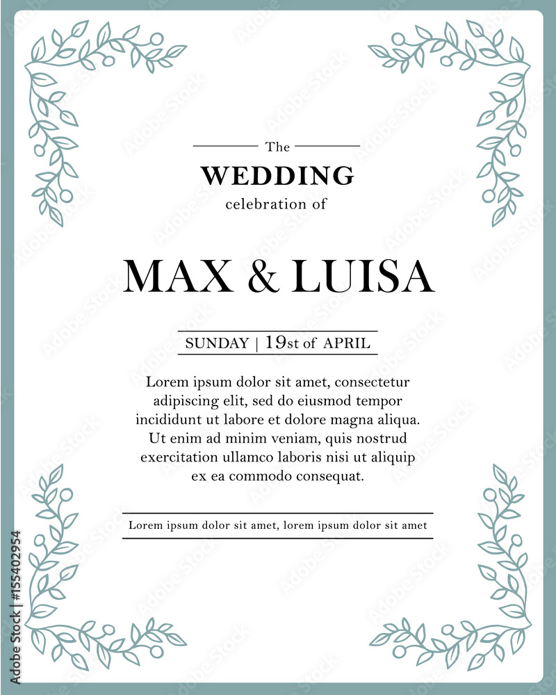 Graphic elements for the wedding. Frames of leaflets twigs. Invitation cards. Invitations wedding card with elegant floral elements