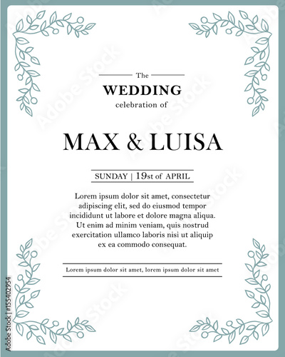 Graphic elements for the wedding. Frames of leaflets twigs. Invitation cards. Invitations wedding card with elegant floral elements