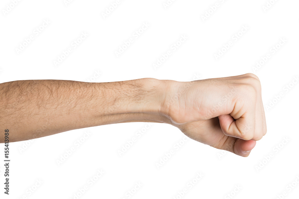 Hand gesture, man clenched fist, ready to punch Hand gesture, man clenched fist, ready to punch