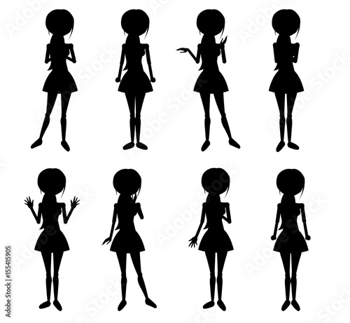 Set of Thin Women Characters Vector Silhouettes