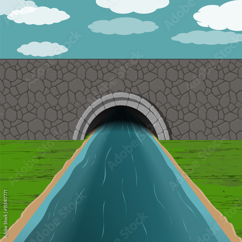 tunnel with river illustration