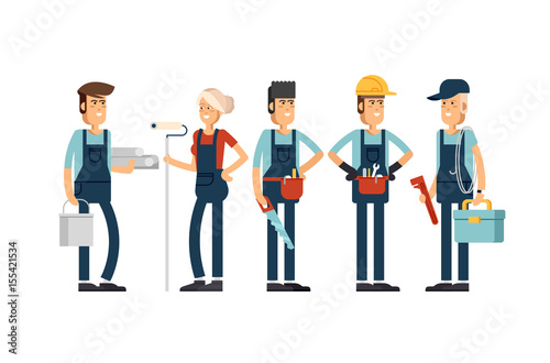Cool vector concept layout on construction team characters