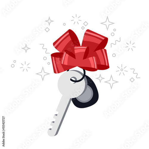 Car key wrapped with red ribbon
