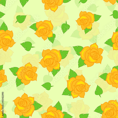 Yellow Rose with Green Leaf Seamless Pattern