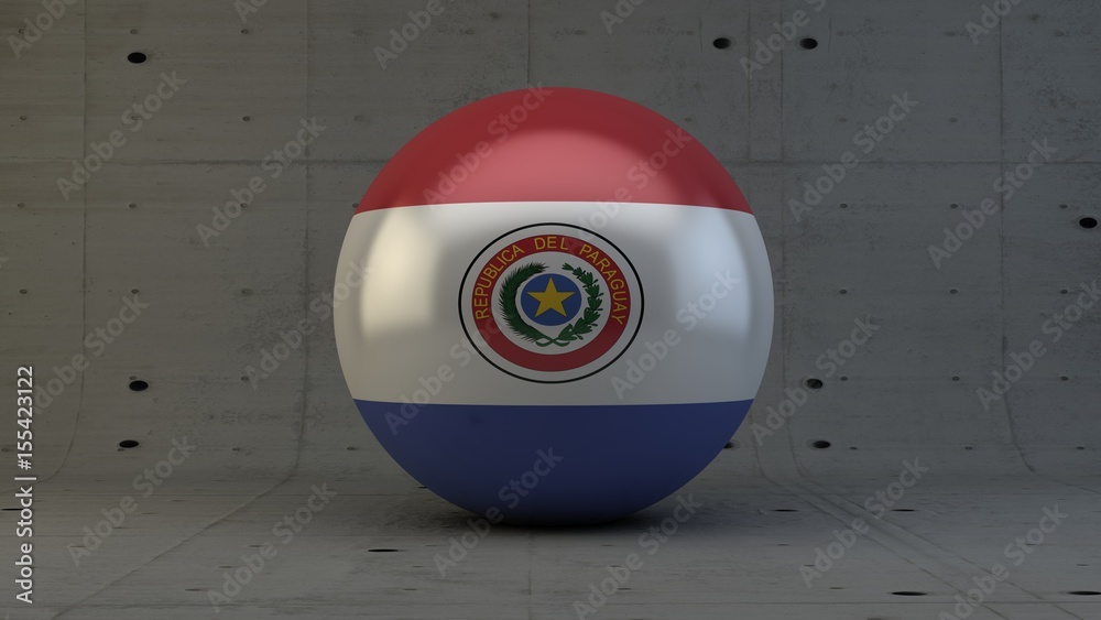 Naklejka premium Paraguay flag sphere icon isolated in concrete room 3d render
