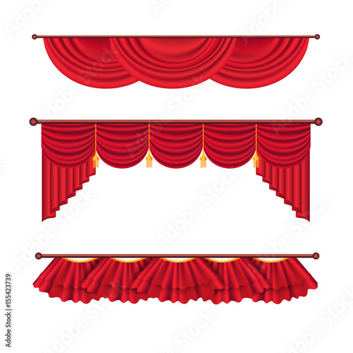 Wide Red Drapes and Lambrequins Vector Set