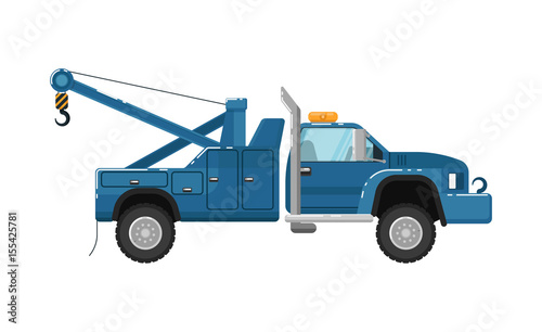 Tow truck isolated vector illustration on white background. Service auto vehicle, city emergency transport, urban roadside assistance car.