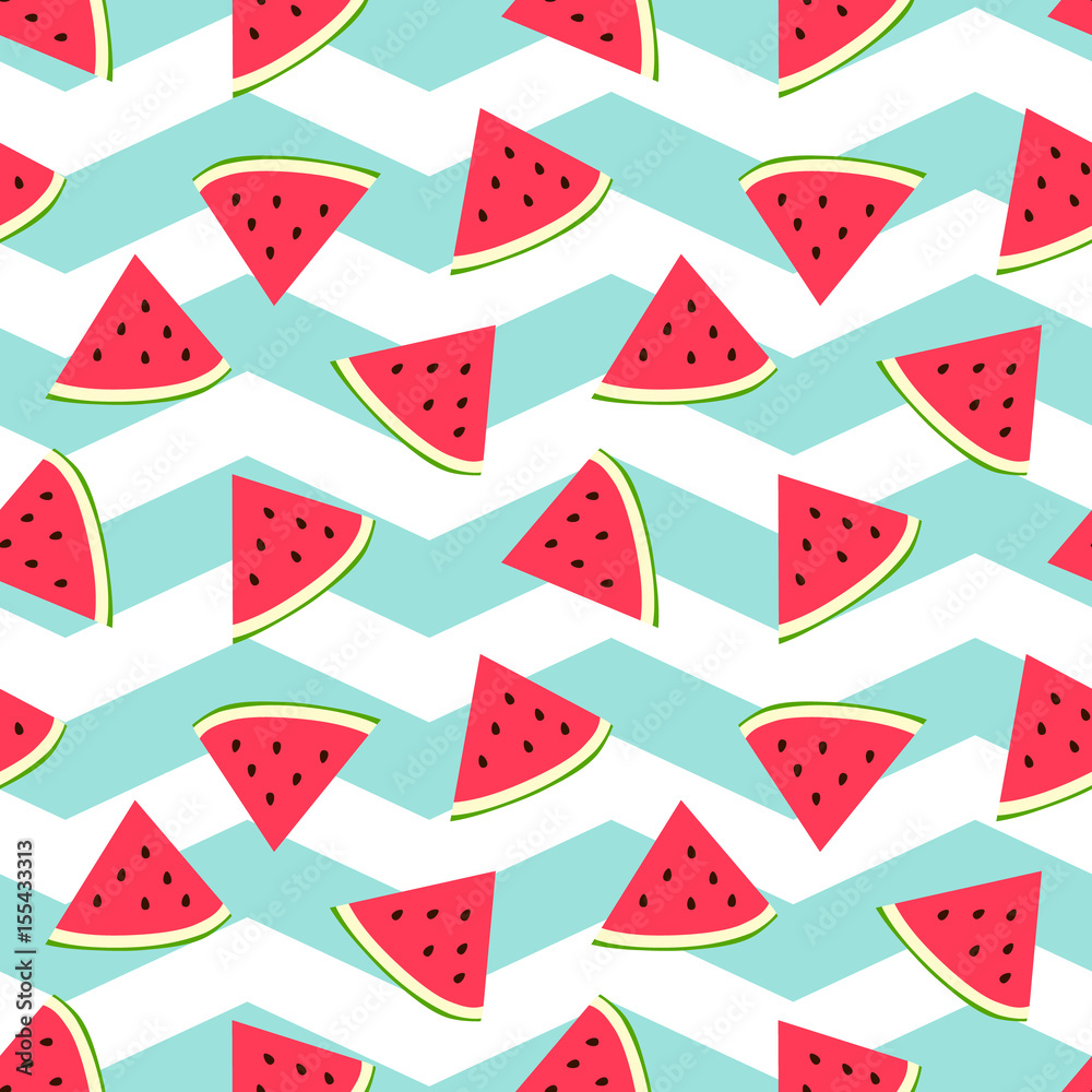 Watermelon seamless background with nice turquoise zig zag background. Fresh melon pattern. Watermelon seamless background with nice turquoise zig zag background. Fresh melon pattern.