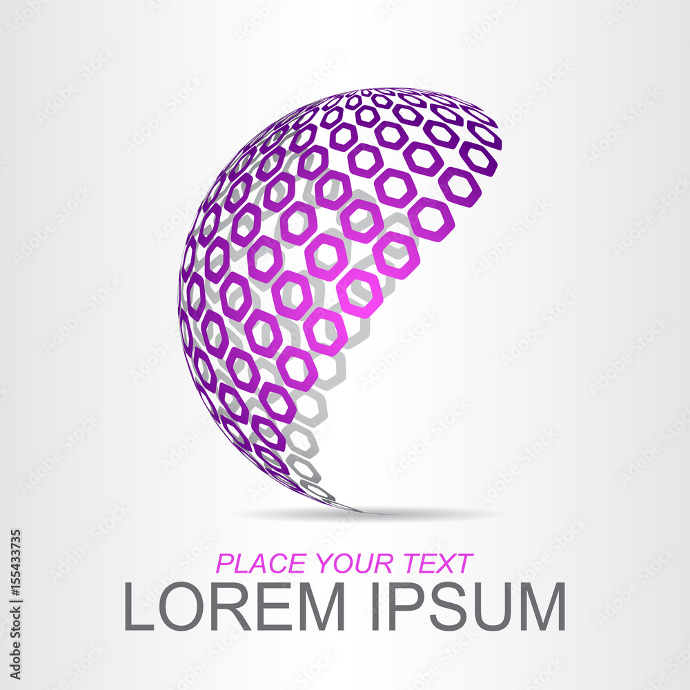 Logo stylized spherical surface with abstract shapes