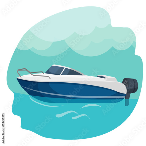 High speed motor boat sailing in sea vector illustration isolated