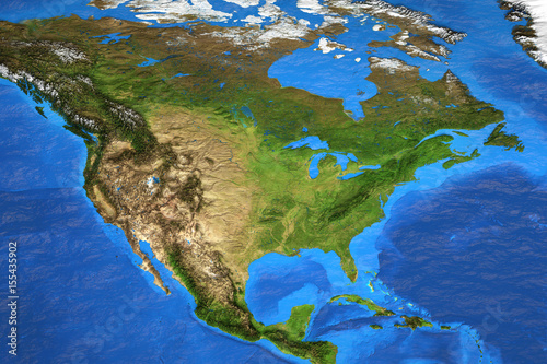 Mapa świata w wysokiej rozdzielczości skoncentrowana na Ameryce Północnej
