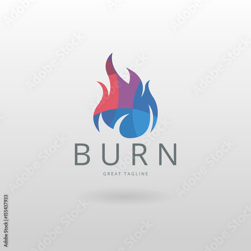 Burn logo. Colorful low poly fire logo template.