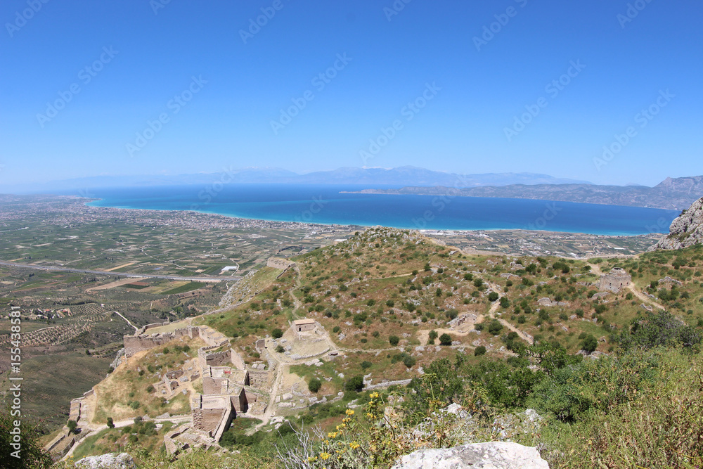 Panorama forteresse d'Acrocorinth, site archéologique, Corinthe, Peloppnnese, Grèce