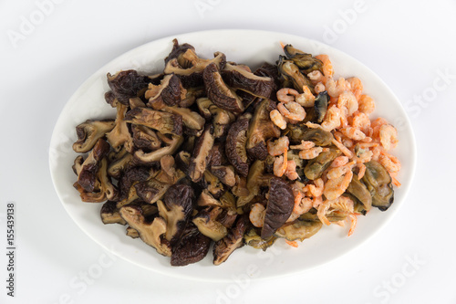 slices of mushrooms and Shrimp