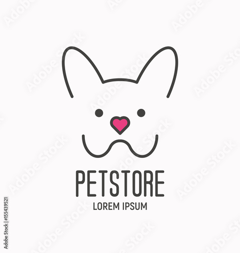 Simple colorful logotype with dog for vet clinic, pet shop, dog training or dog shelter. Vector illustration in modern flat line style. © AlexBlogoodf