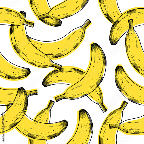 Old print banana seamless pattern. Fun fruit background. Vector illustration