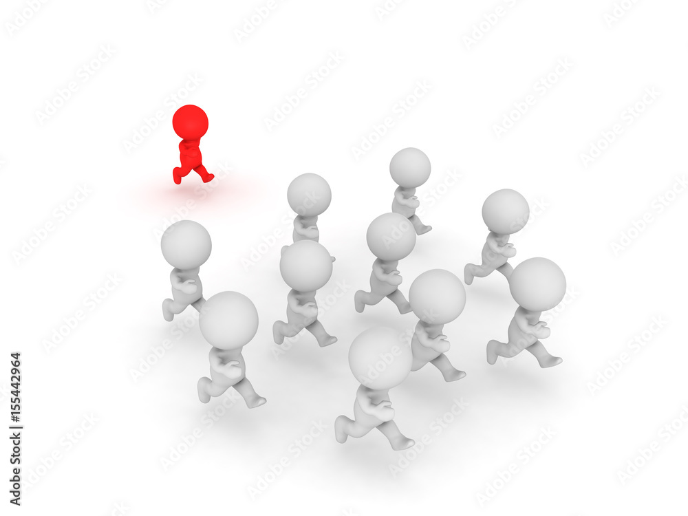 3D illustration depicting a marathon with many runners with one behind 3D illustration depicting a marathon with many runners with one behind