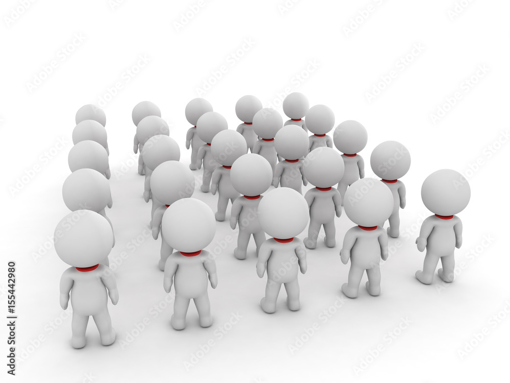 3D illustration of many small people seen from the back 3D illustration of many small people seen from the back