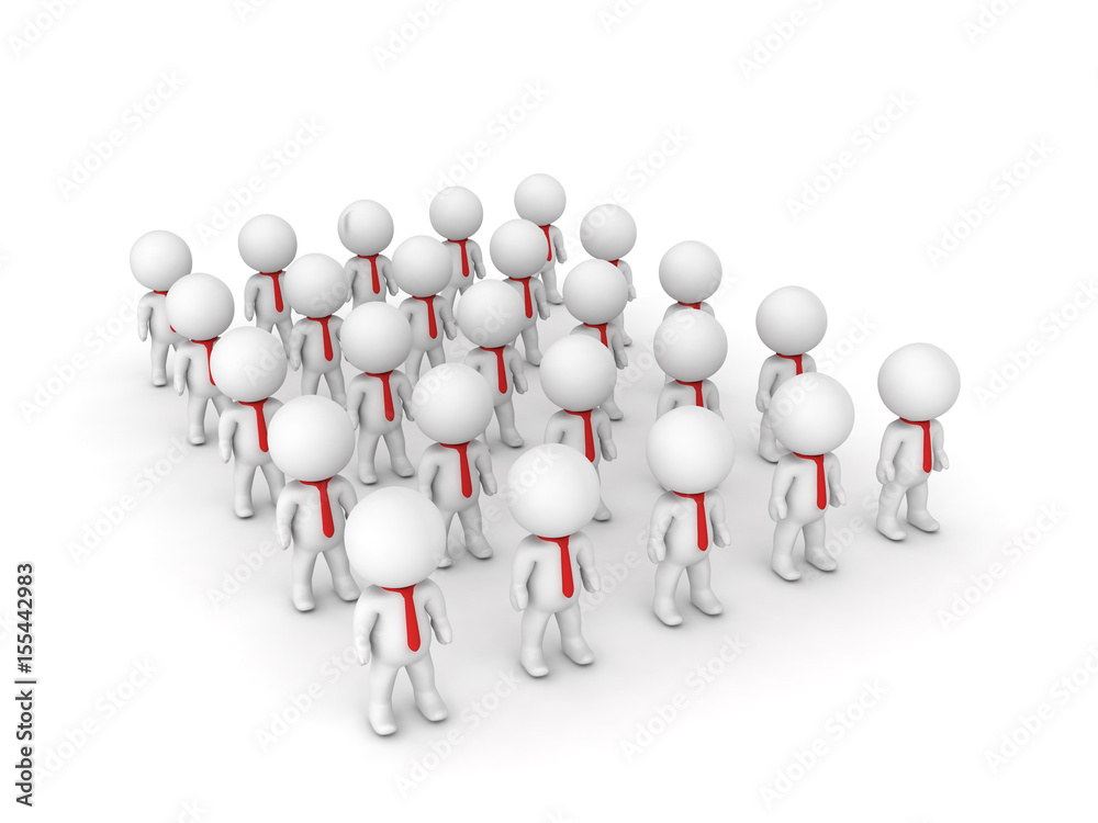 3D illustration of many small people wearing a red tie 3D illustration of many small people wearing a red tie