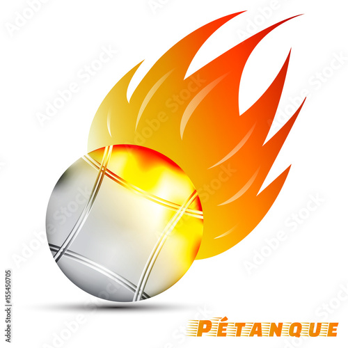 Boules with red orange yellow tone fire in the white background. sport ball logo design. petanque logo. pantangue is original name of boules. sport of France. vector. illustration. graphic design.