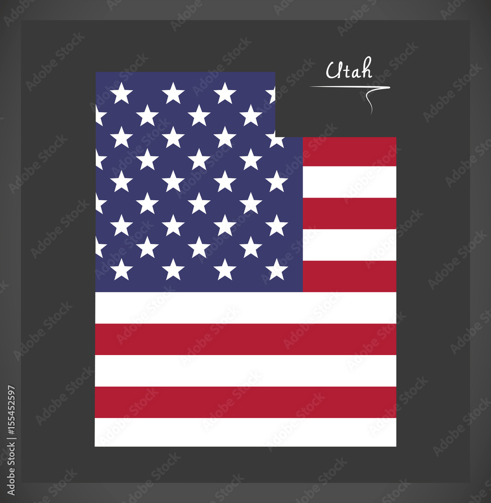 Utah map with American national flag illustration Utah map with American national flag illustration