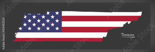 Tennessee map with American national flag illustration
