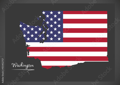 Washington map with American national flag illustration