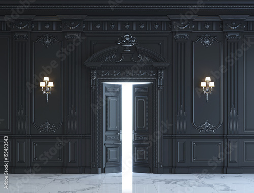 Fototapeta Naklejka Na Ścianę i Meble -  Black wall panels in classical style with silvering. 3d rendering