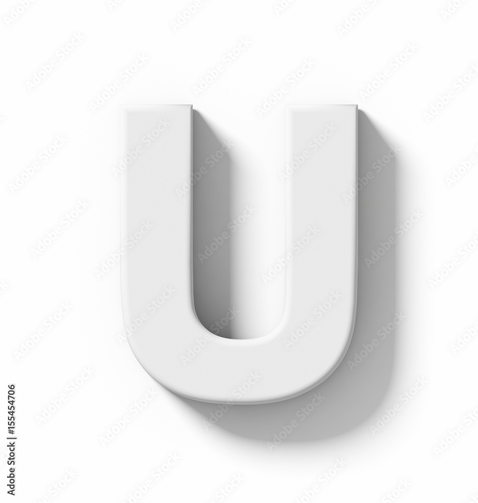 letter U 3D white isolated on white with shadow - orthogonal projection letter U 3D white isolated on white with shadow - orthogonal projection