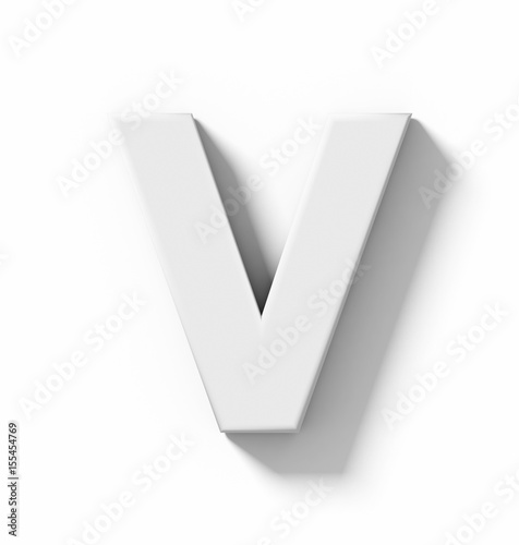 letter V 3D white isolated on white with shadow - orthogonal projection