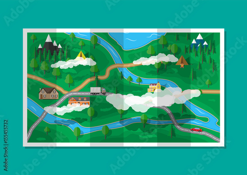 Suburban paper nature map. GPS and navigation