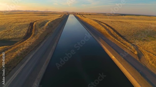 California Aqueduct Canal Water Irrigation Aerial Flyover Stanislaus Central Valley