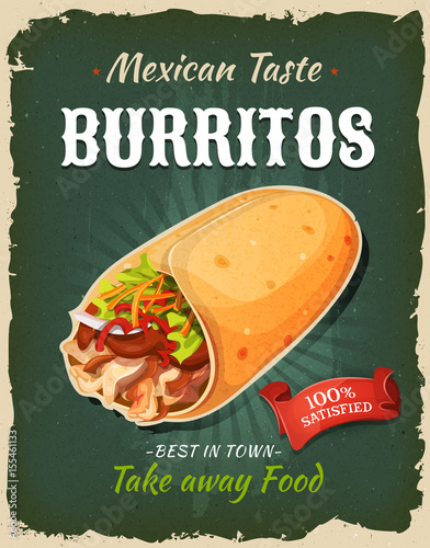 Retro Fast Food Mexican Burritos Poster