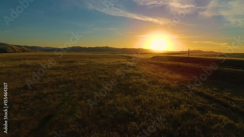 Golden California Field Aerial Flyover Grassland Valley 