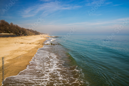 Beautiful beach in Burgas, Bulgaria. Summer vacation on Bulgarian seaside concept.