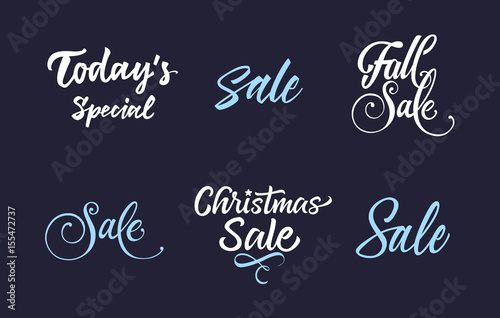 Six White and Blue Sale Letterings Set