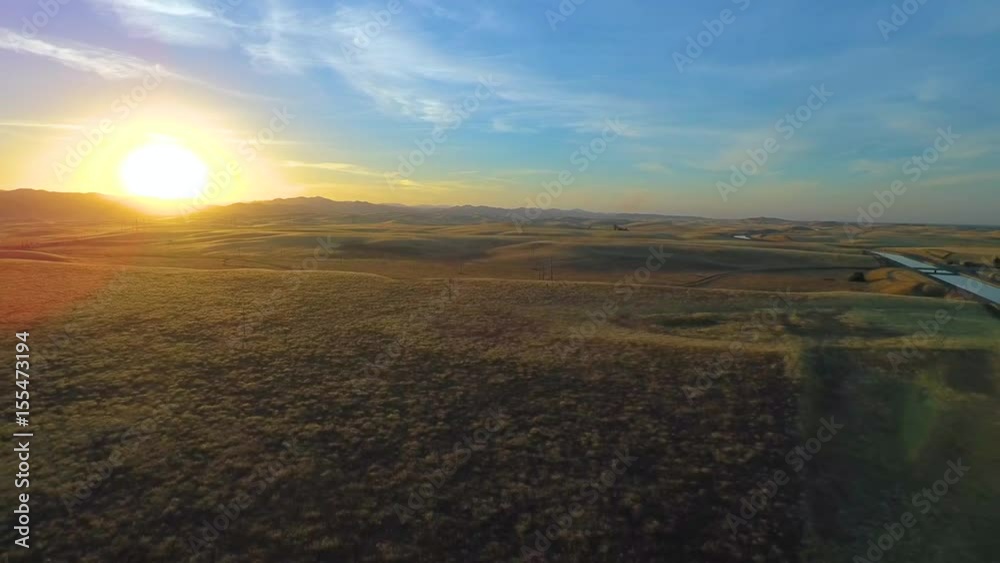California Sunset Central Valley Farm Fields Rolling Hills