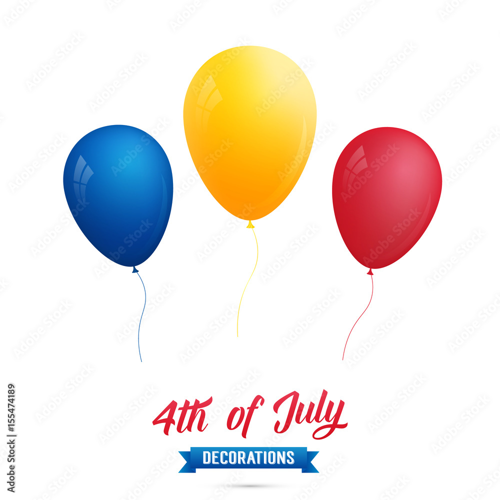 4th of July-USA Independence Day. Decoration set of red, blue, gold balloons. Fourth of July vector illustration.