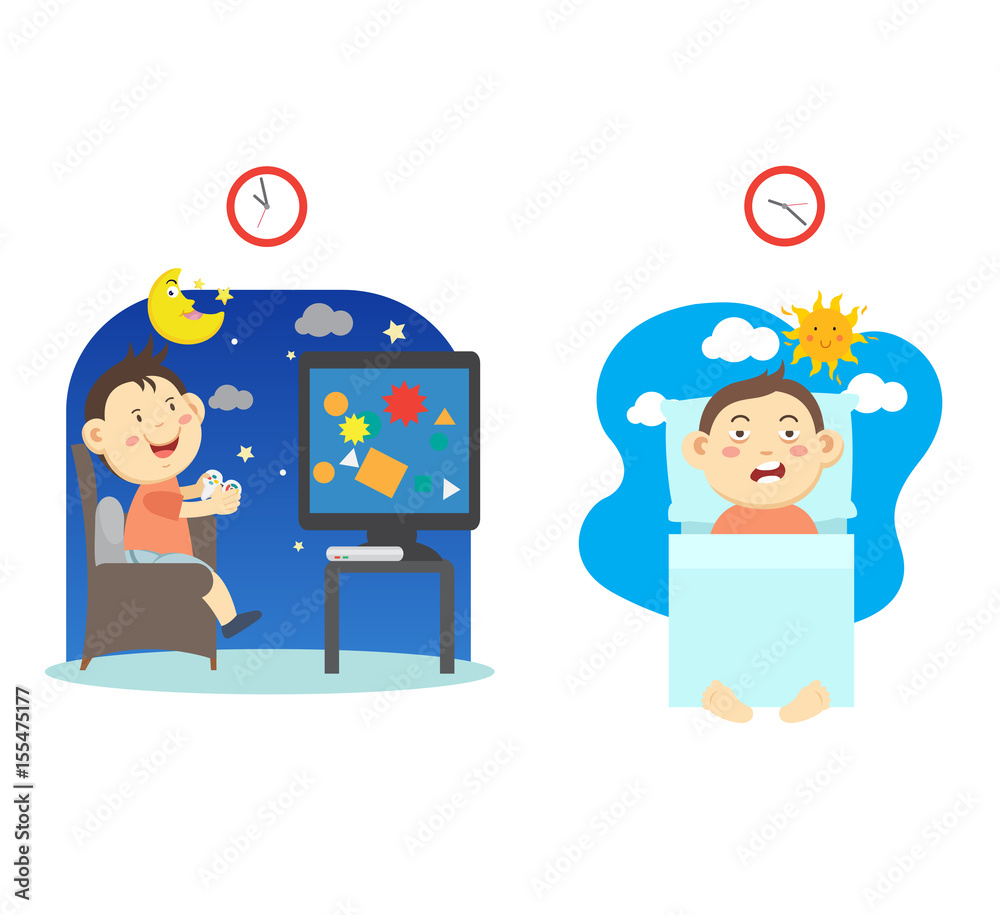 Go to bed late and have poor sleep,illustration. Go to bed late and have poor sleep,illustration.
