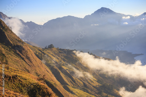 Cloudy and mist in Mountain Rinjani, active volcano at Lombok island of Indonesia