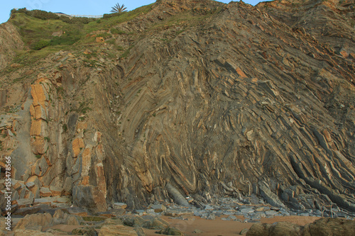 Stone formations in Barrika Beach (Biscay). Nature elements concept