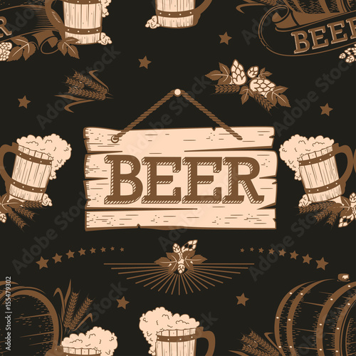 Beer vintage seamless pattern