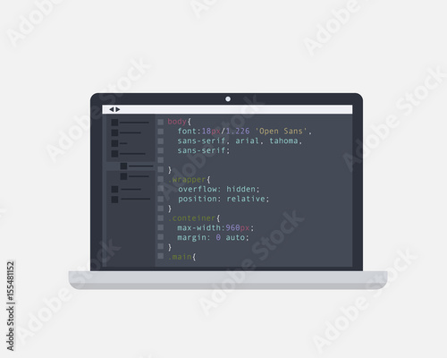 Programming and coding concept. Code on the screen laptop. Flat vector illustration